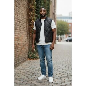 Big Mac Workwear Mens Quilted Vest Black Diamond Pattern Zip Front Size M